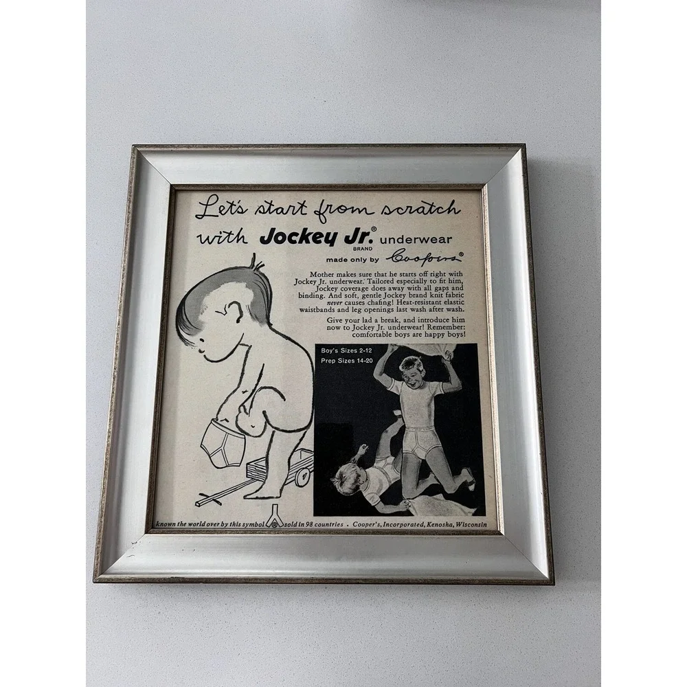 1950s Print Advertisement Jockey Jr. Underpants By Cooper Inc. Silver Wood Frame